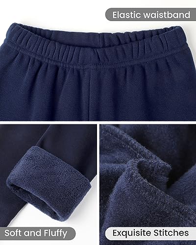 Auranso Girls Fleece Lined Thermal Leggings Cotton Winter Warm Thick Trousers Tights for Kids Navy, 11-13 Years