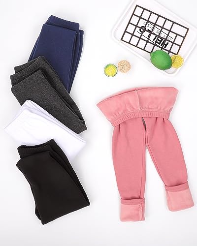 Auranso Girls Fleece Lined Thermal Leggings Cotton Winter Warm Thick Trousers Tights for Kids Navy, 11-13 Years