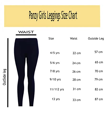 Panzy® 2 Pack Girls Kids Children Plain Stretchy 95% Cotton Leggings Ages 7 to 13 (5/6 yrs, Black)