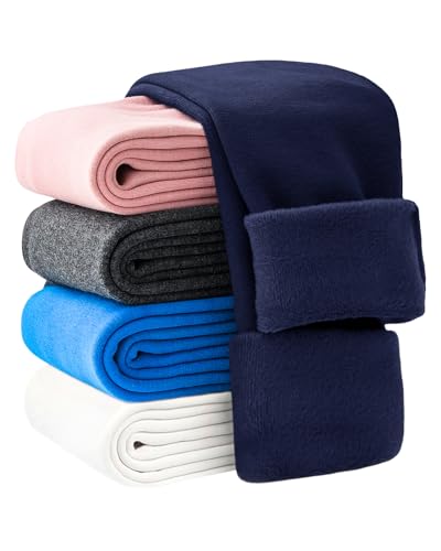 Domee Girls Fleece Lined Leggings Cotton Warm Winter Thermal Thick Trousers Navy Blue 8-9 Years (Manufacturing Size 150)