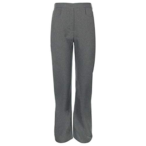STAR FASHION New Girls School Uniform Half Elasticated Waist Pull Up Trouser Plain Coin Pocket Trousers Formal Schoolwear Kid’s Bottom Pants UK Ages 3-16 Years Grey
