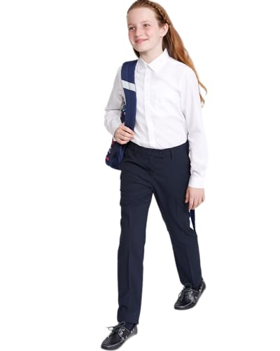 Integriti Schoolwear Girls Slim Leg School Trouser Ages 3-16 Black Grey Navy + Adujstable Waist - Narrow Leg