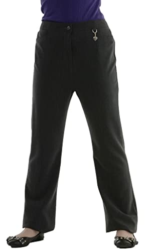 Girls Pull Up Slim Fit Elasticated School Uniform Trousers Pull On with Heart Pendant 3-16 Years Black