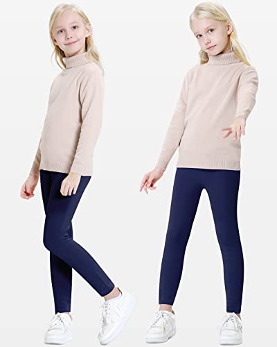 Domee Girls Fleece Lined Leggings Cotton Warm Winter Thermal Thick Trousers Navy Blue 8-9 Years (Manufacturing Size 150)