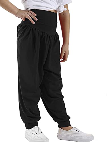 Loxdonz Kids Harem Loose Casual Baggy Sports Dancing Pants Girls Harem Children Trouser (9-10 Years, Black)
