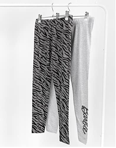 Barbie Leggings 2 Pack Girls | Kids Zebra Animal Print Black Grey Trousers with Elasticated Waist | Presents for Her 5-6 Years