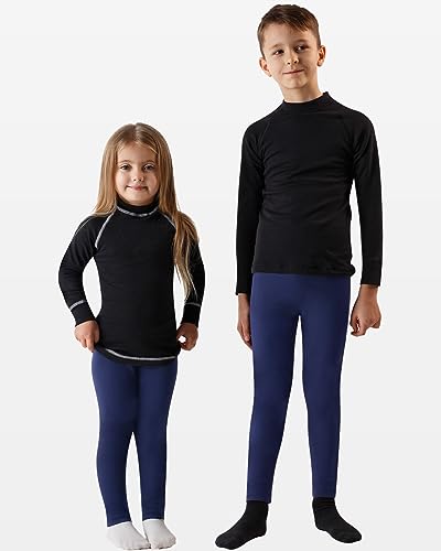 Domee Girls Fleece Lined Leggings Cotton Warm Winter Thermal Thick Trousers Navy Blue 8-9 Years (Manufacturing Size 150)