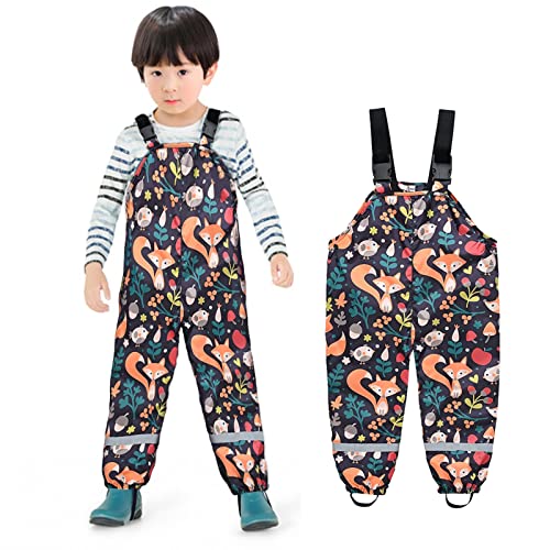 Hinzonek Kids Rain Trousers Waterproof Mud Suspender Rain Bib Dungarees Over Pants Snowsuit for Boys Girls Outdoor