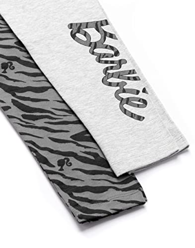 Barbie Leggings 2 Pack Girls | Kids Zebra Animal Print Black Grey Trousers with Elasticated Waist | Presents for Her 5-6 Years