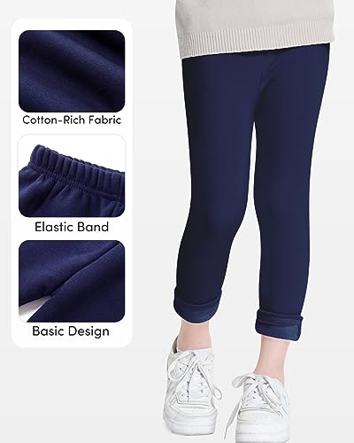 Domee Girls Fleece Lined Leggings Cotton Warm Winter Thermal Thick Trousers Navy Blue 8-9 Years (Manufacturing Size 150)