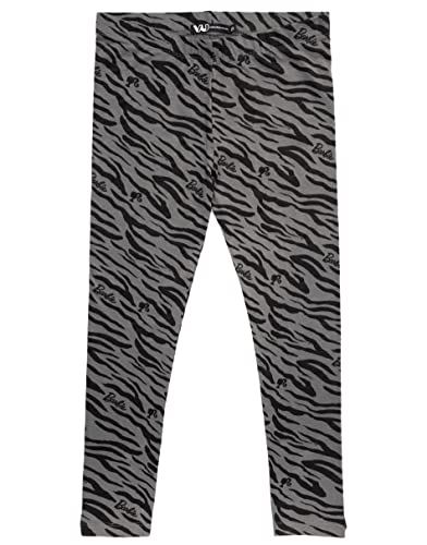 Barbie Leggings 2 Pack Girls | Kids Zebra Animal Print Black Grey Trousers with Elasticated Waist | Presents for Her 5-6 Years