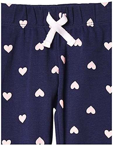 Amazon Essentials Baby Girls' Cotton Pull-On Trousers, Pack of 4, Grey Hearts/Light Pink/Navy/Pink, 24 Months