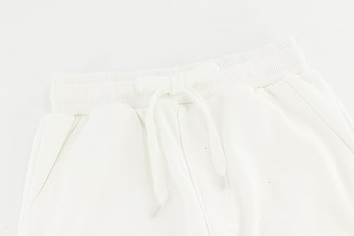 BINIDUCKLING Boys Girls Plain Joggers, Drawstring Tracksuit Bottoms Classic Elasticated Cuff Jogging Pants Kids Casual School Trousers for PE Sports and Games (White,160/10-12Years)