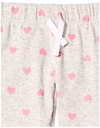 Amazon Essentials Baby Girls' Cotton Pull-On Trousers, Pack of 4, Grey Hearts/Light Pink/Navy/Pink, 24 Months