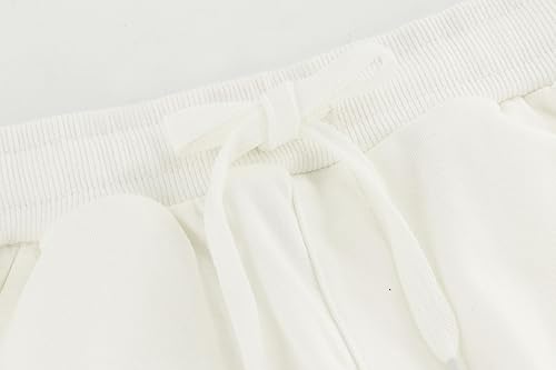 BINIDUCKLING Boys Girls Plain Joggers, Drawstring Tracksuit Bottoms Classic Elasticated Cuff Jogging Pants Kids Casual School Trousers for PE Sports and Games (White,160/10-12Years)