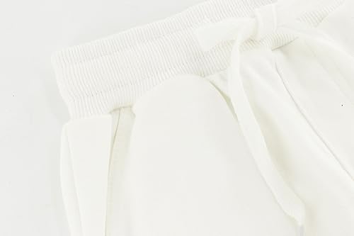 BINIDUCKLING Boys Girls Plain Joggers, Drawstring Tracksuit Bottoms Classic Elasticated Cuff Jogging Pants Kids Casual School Trousers for PE Sports and Games (White,160/10-12Years)