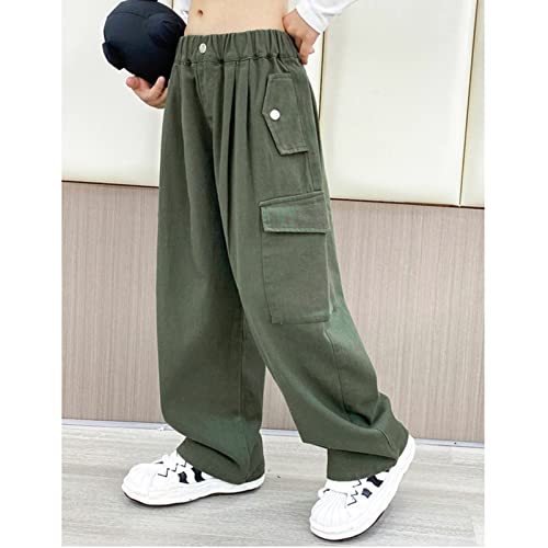 CHICTRY Kids Girls Outdoor Cargo Pants Street Hip Hop Dance Trousers Athletic Hiking Sports Workout Joggers Sweatpants Army Green 9-10 Years