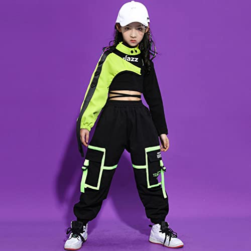 LOLANTA Girls Hip Hop Street Dance Outfit, Stylish Cargo Trousers Clothing Set,7-8 Years,Black