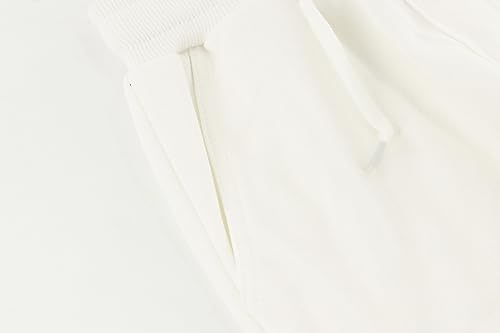 BINIDUCKLING Boys Girls Plain Joggers, Drawstring Tracksuit Bottoms Classic Elasticated Cuff Jogging Pants Kids Casual School Trousers for PE Sports and Games (White,160/10-12Years)