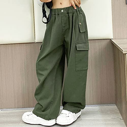 CHICTRY Kids Girls Outdoor Cargo Pants Street Hip Hop Dance Trousers Athletic Hiking Sports Workout Joggers Sweatpants Army Green 9-10 Years