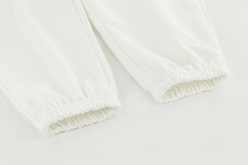 BINIDUCKLING Boys Girls Plain Joggers, Drawstring Tracksuit Bottoms Classic Elasticated Cuff Jogging Pants Kids Casual School Trousers for PE Sports and Games (White,160/10-12Years)