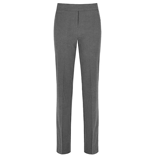 School Uniform Trouser Girls Back to School UK Half Elasticated Waist Slim Fit Trouser (13-14 Years, Grey)