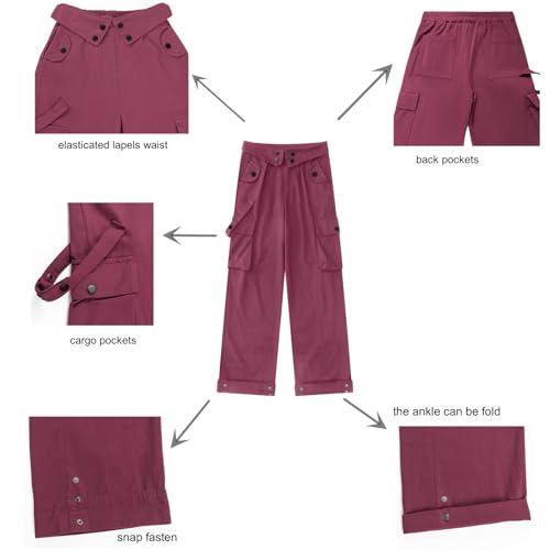 Rolanko Girls Baggy Cargo Trousers, Elastic High Rise Waist with Multi Pockets Wide Leg Cargos Pants for Kids, Black, Size: 170/13-15 Years