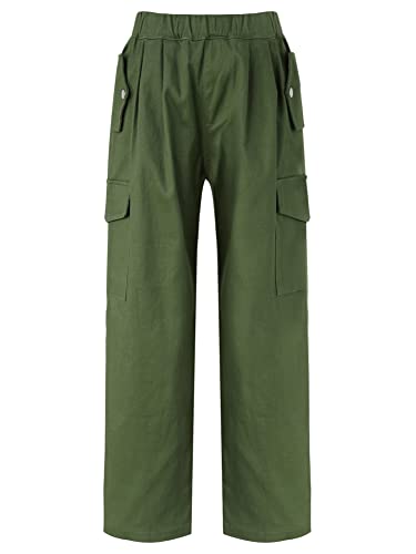 CHICTRY Kids Girls Outdoor Cargo Pants Street Hip Hop Dance Trousers Athletic Hiking Sports Workout Joggers Sweatpants Army Green 9-10 Years