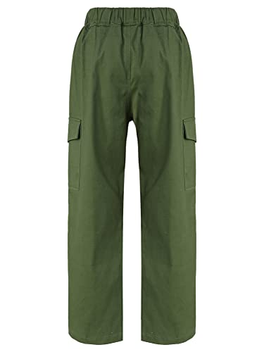 CHICTRY Kids Girls Outdoor Cargo Pants Street Hip Hop Dance Trousers Athletic Hiking Sports Workout Joggers Sweatpants Army Green 9-10 Years