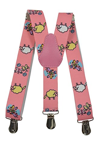 Olata Children’s Elasticated Sheep Design Y-Shape Braces/Suspenders (1-5 Years) - 2.5cm. Pink
