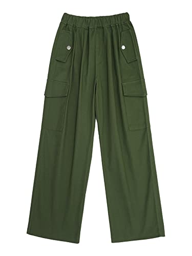 CHICTRY Kids Girls Outdoor Cargo Pants Street Hip Hop Dance Trousers Athletic Hiking Sports Workout Joggers Sweatpants Army Green 9-10 Years
