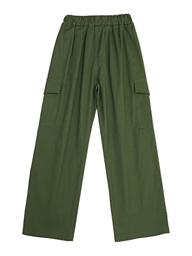 CHICTRY Kids Girls Outdoor Cargo Pants Street Hip Hop Dance Trousers Athletic Hiking Sports Workout Joggers Sweatpants Army Green 9-10 Years