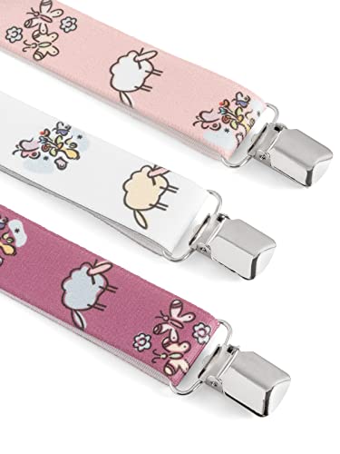 Olata Children’s Elasticated Sheep Design Y-Shape Braces/Suspenders (1-5 Years) - 2.5cm. Pink