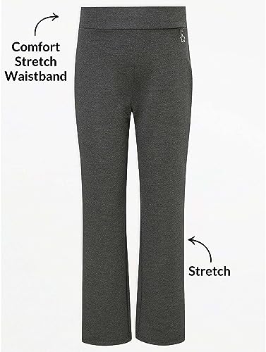 Girls Jersey School Trousers Pull Up Slim Leg School Uniform Heart Pendant Ages 3-18y Grey