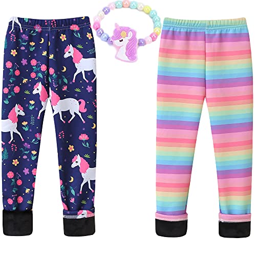 Girls Fleece Lined Leggings Set Thick Thermal Trousers Cotton Colourful Girls Winter Warm Pants Floral Printed Tights