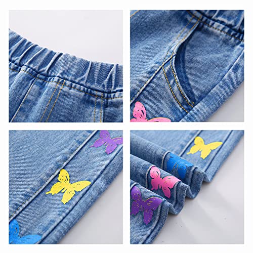 Rolanko Girls Jeans Bootcut Ripped Elasticated Waist Retro Style Denim Pants for Kids Fit, Blue Color Fly, Size: 130