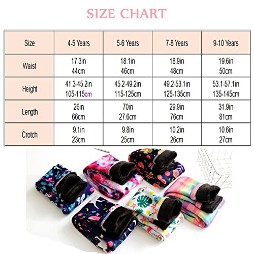 Girls Fleece Lined Leggings Set Thick Thermal Trousers Cotton Colourful Girls Winter Warm Pants Floral Printed Tights