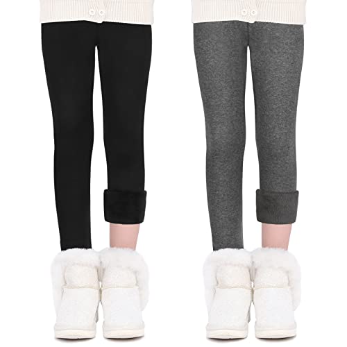 Witwot 2 Pack Girls Fleece Lined Leggings Thermal Winter Trouser Pants 4-5T Black-Dark Gray