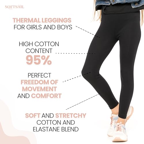 SOFTSAIL Fleece Lined Leggings Girls Children Cotton Kids Leggings Warm School Trousers Kids Fleece Lined Trousers Tights Thermal Pants for Girl, Black 9 Years