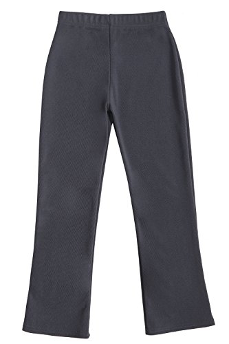 Girls School Trousers, Plain Elasticated Waist Pull Up Stretch Rib Fabric Bootleg Style Comfortable Fit Grey 15-16 Years