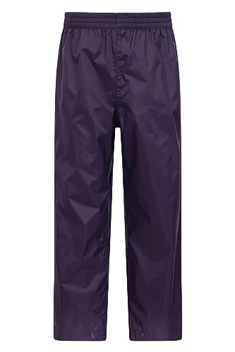 Mountain Warehouse Pakka Kids Waterproof Over Trousers - Taped Seams Rain Pants, Lightweight, Rip-Stop Overpants, Packaway Bag - for Spring Summer, Walking, Travelling Purple 9-10 Years