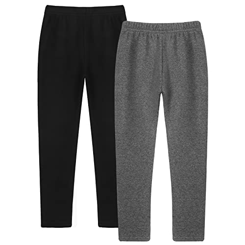 Witwot 2 Pack Girls Fleece Lined Leggings Thermal Winter Trouser Pants 4-5T Black-Dark Gray