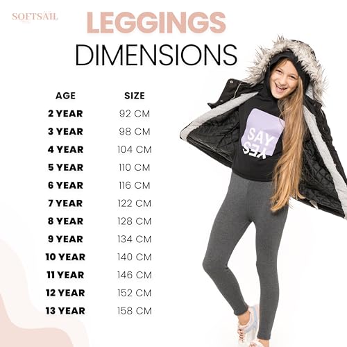 SOFTSAIL Fleece Lined Leggings Girls Children Cotton Kids Leggings Warm School Trousers Kids Fleece Lined Trousers Tights Thermal Pants for Girl, Black 9 Years