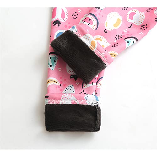 Girls Fleece Lined Leggings Set Thick Thermal Trousers Cotton Colourful Girls Winter Warm Pants Floral Printed Tights