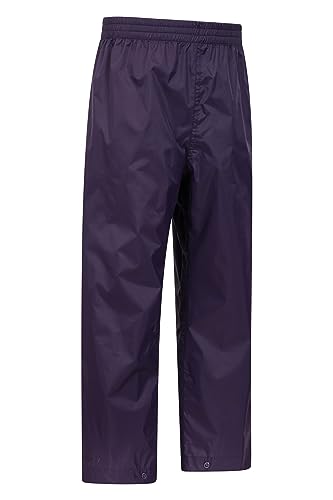 Mountain Warehouse Pakka Kids Waterproof Over Trousers - Taped Seams Rain Pants, Lightweight, Rip-Stop Overpants, Packaway Bag - for Spring Summer, Walking, Travelling Purple 9-10 Years