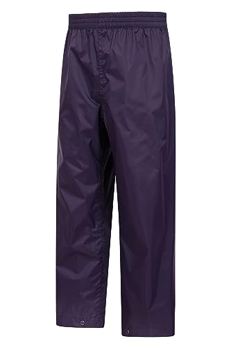Mountain Warehouse Pakka Kids Waterproof Over Trousers - Taped Seams Rain Pants, Lightweight, Rip-Stop Overpants, Packaway Bag - for Spring Summer, Walking, Travelling Purple 9-10 Years