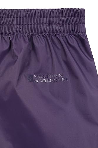 Mountain Warehouse Pakka Kids Waterproof Over Trousers - Taped Seams Rain Pants, Lightweight, Rip-Stop Overpants, Packaway Bag - for Spring Summer, Walking, Travelling Purple 9-10 Years