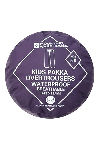 Mountain Warehouse Pakka Kids Waterproof Over Trousers - Taped Seams Rain Pants, Lightweight, Rip-Stop Overpants, Packaway Bag - for Spring Summer, Walking, Travelling Purple 9-10 Years