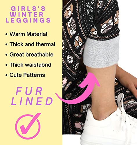 hi!mom Girls Extra Thick Christmas Pants Warm Leggings Winter Thermal Trousers Fur Inside Kids Fleece Lined Plush Cozy Pants Christmas Patterns Solid Colors Casual School Ski Pants 13-14 Years