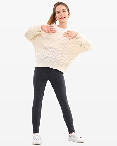 Domee Girls Fleece Lined Leggings Warm Thermal Winter Thick Trousers Pack of 2 Black Dark Gray 10-11 Years (Manufacturer Size 160)